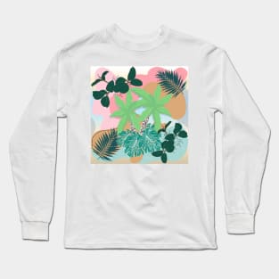 Modern Tropical Foliage Pink Mint Creative design Long Sleeve T-Shirt
